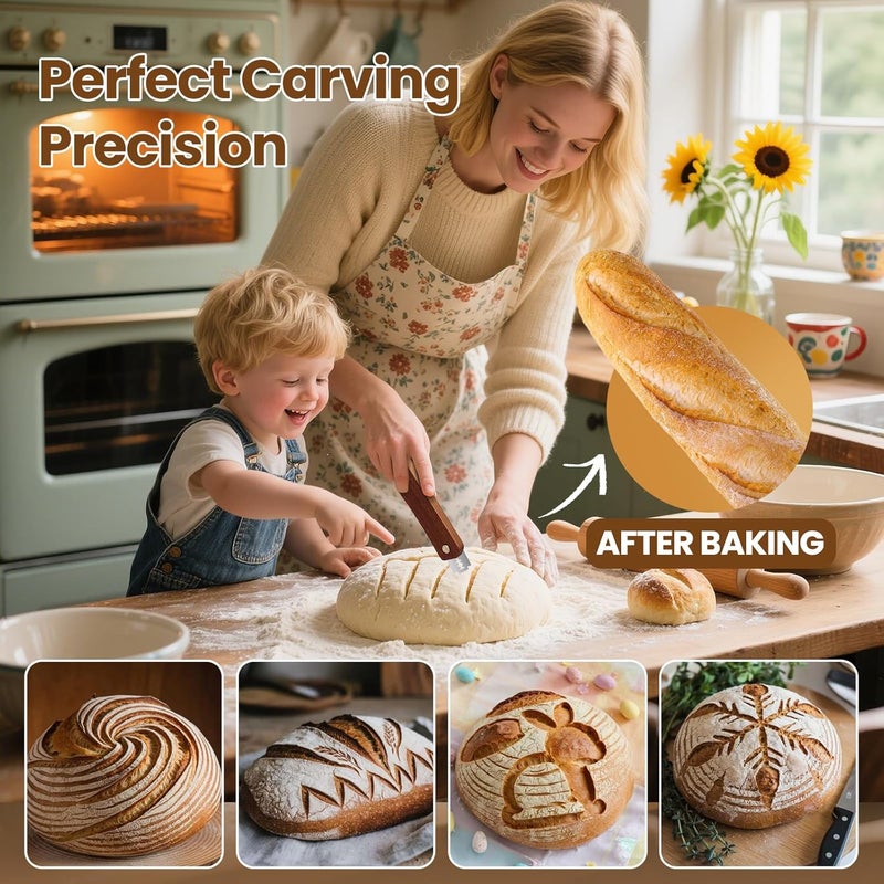 Drcomtruing Bread Lame Dough Scoring Tool, Upgrade Bread Scoring Tool for Sourdough Bread Baking, Sourdough Scoring Tool for Homemade With 10 Razor Blades (Reddish Brown) - Image 2